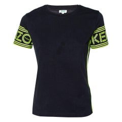 Kenzo - Maglietta nera con logo e dettaglio manica in maglia di cotone XS