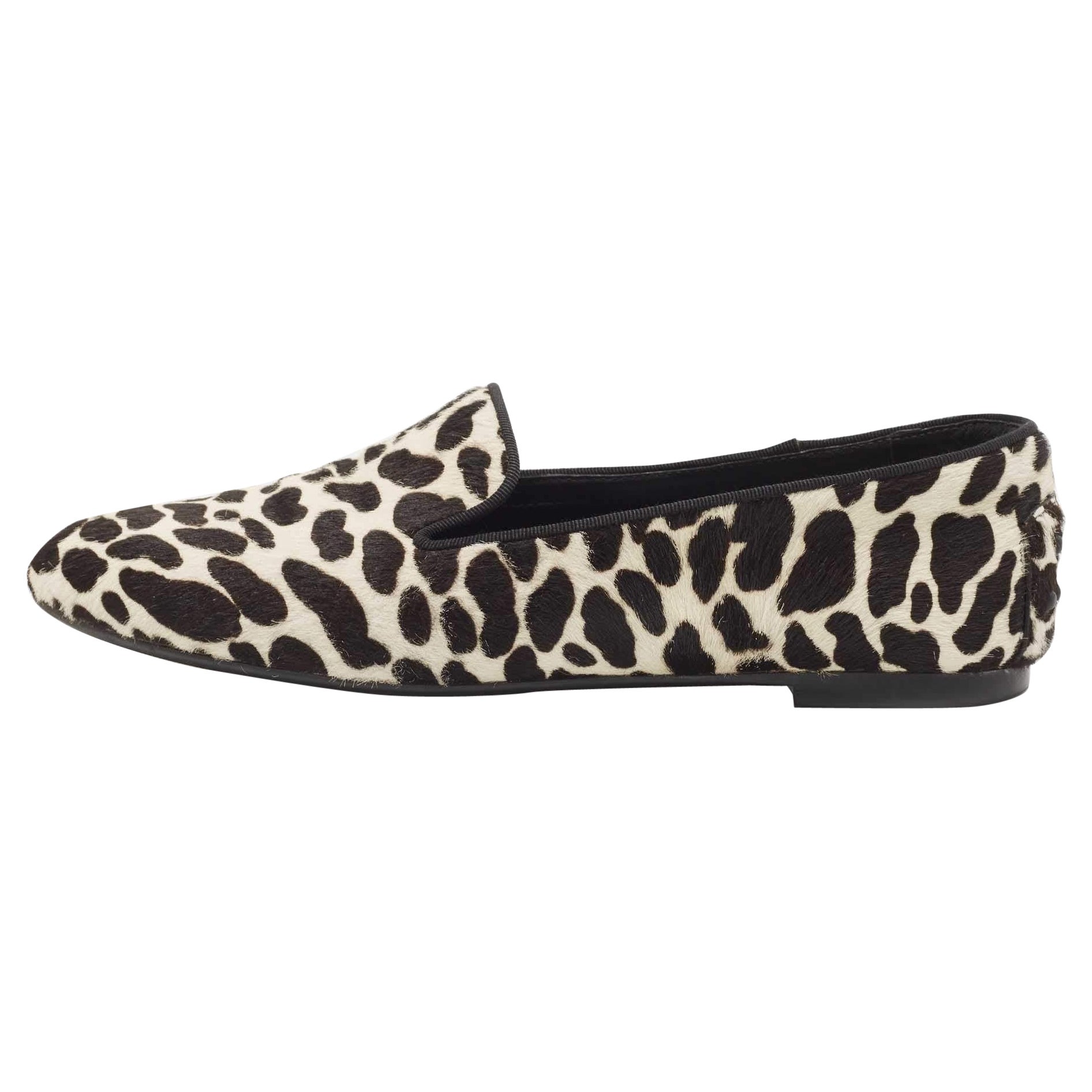 Tod's Black/White Leopard Print Calf Hair Smoking Slippers Size 36.5 For Sale