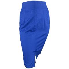 Vintage GIANNI VERSACE Size 4 Blue Embroidered Wool Pencil Skirt 2
