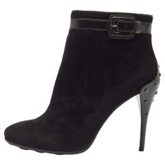 Tod's Black Suede and Leather Buckle Detail Ankle Booties Size 37.5