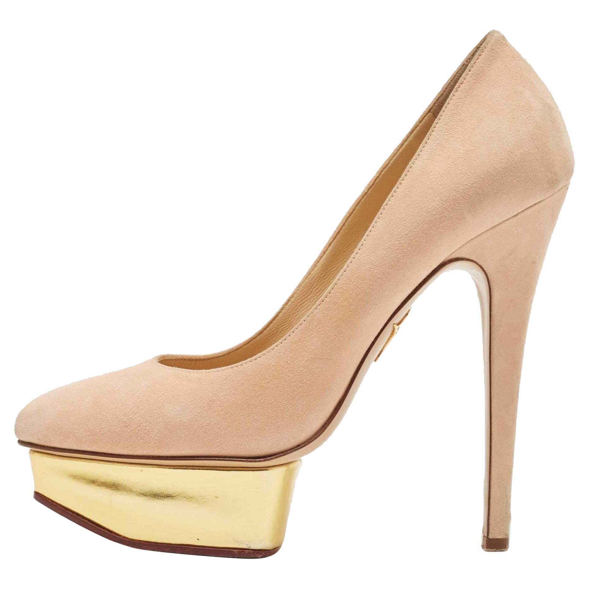 Charlotte Olympia Beige Suede Dolly Platform Pumps Taglia 37.5 in vendita