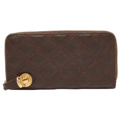Marc Jacobs Brown Quilted Leather Deluxe Zip Around Wallet