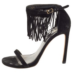 Stuart Weitzman - Sandali con cinturino alla caviglia in camoscio nero Love Fringe - misura 37,5