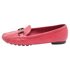 Used Salvatore Ferragamo Pink Leather Gancini Bit Loafers Size 39