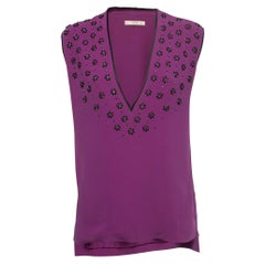 Etro Blusa sin mangas con cuello en V adornado con cuentas de crepé morado M