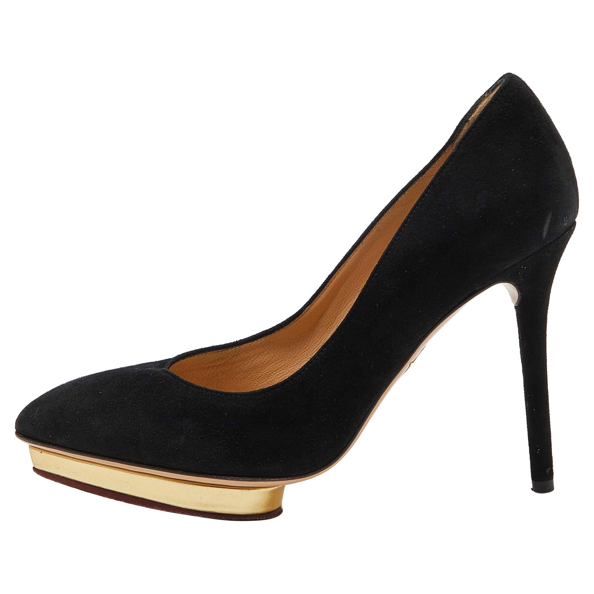 Charlotte Olympia Schwarze Wildleder Dotty Plateau Pumps Größe 36