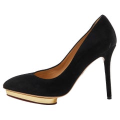 Charlotte Olympia Black Suede Dotty Platform Pumps Size 36