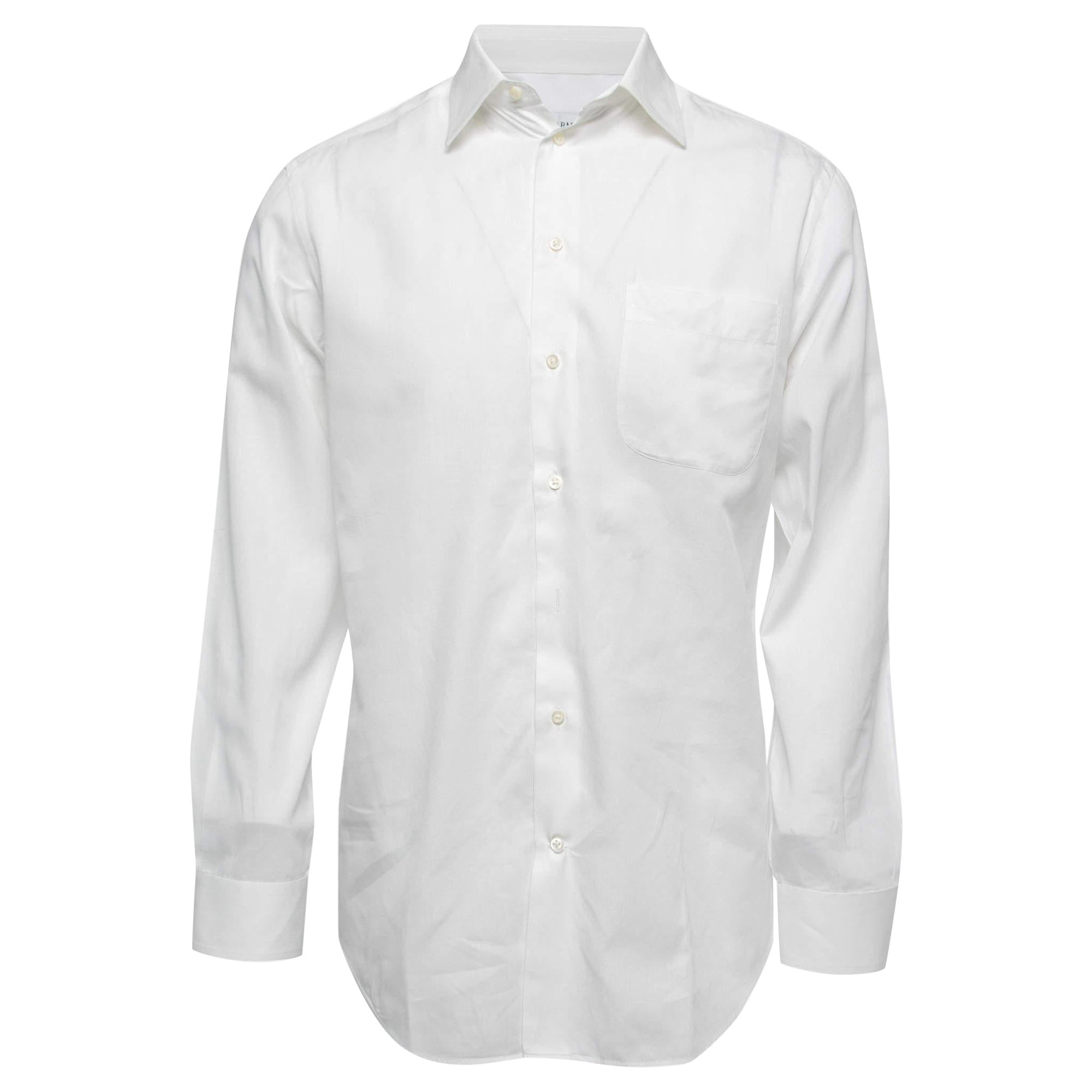 Armani Collezioni White Cotton Button Front Full Sleeve Shirt M For Sale