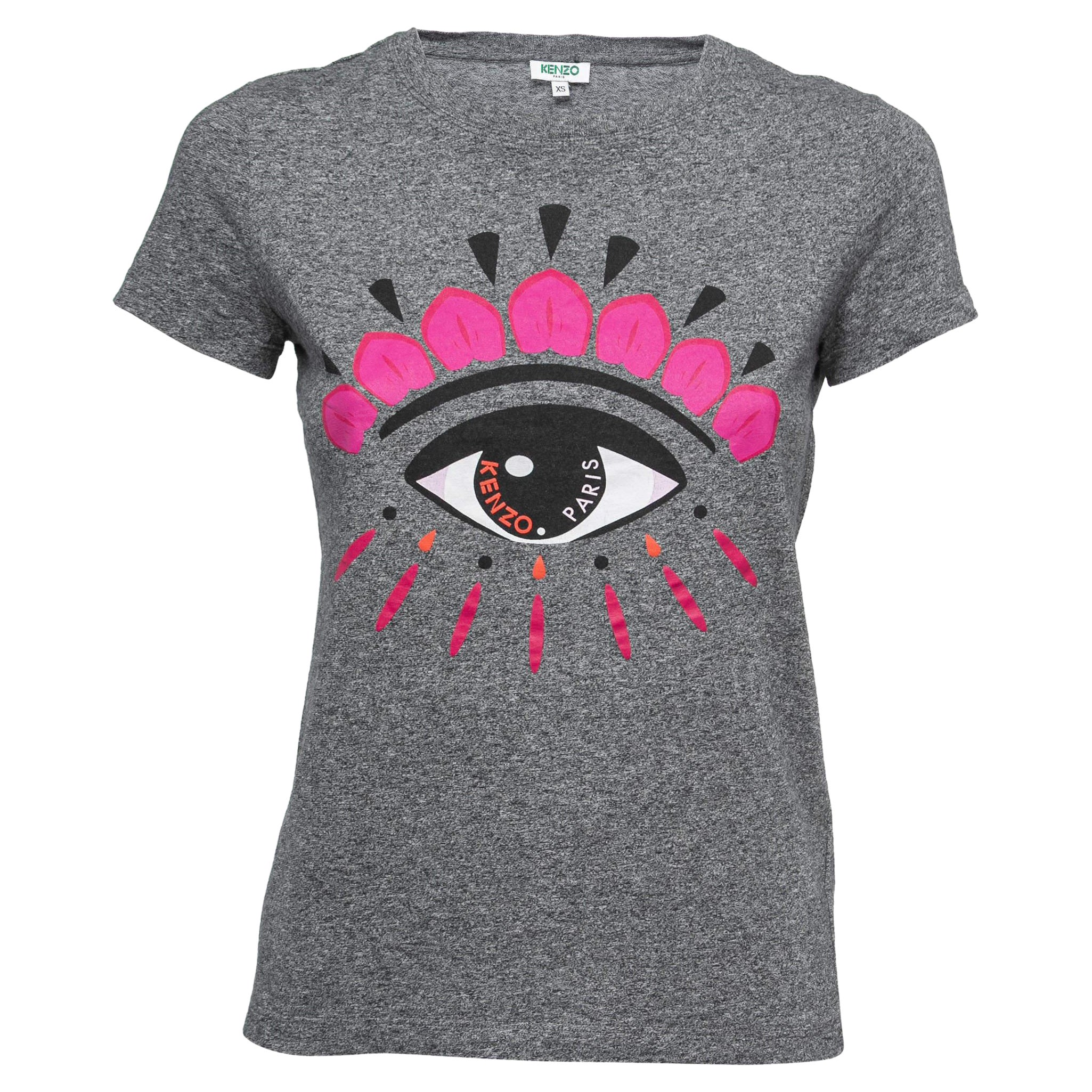 Kenzo Grey Eye Printed Cotton Crew Neck Half Sleeve T-Shirt XS For Sale