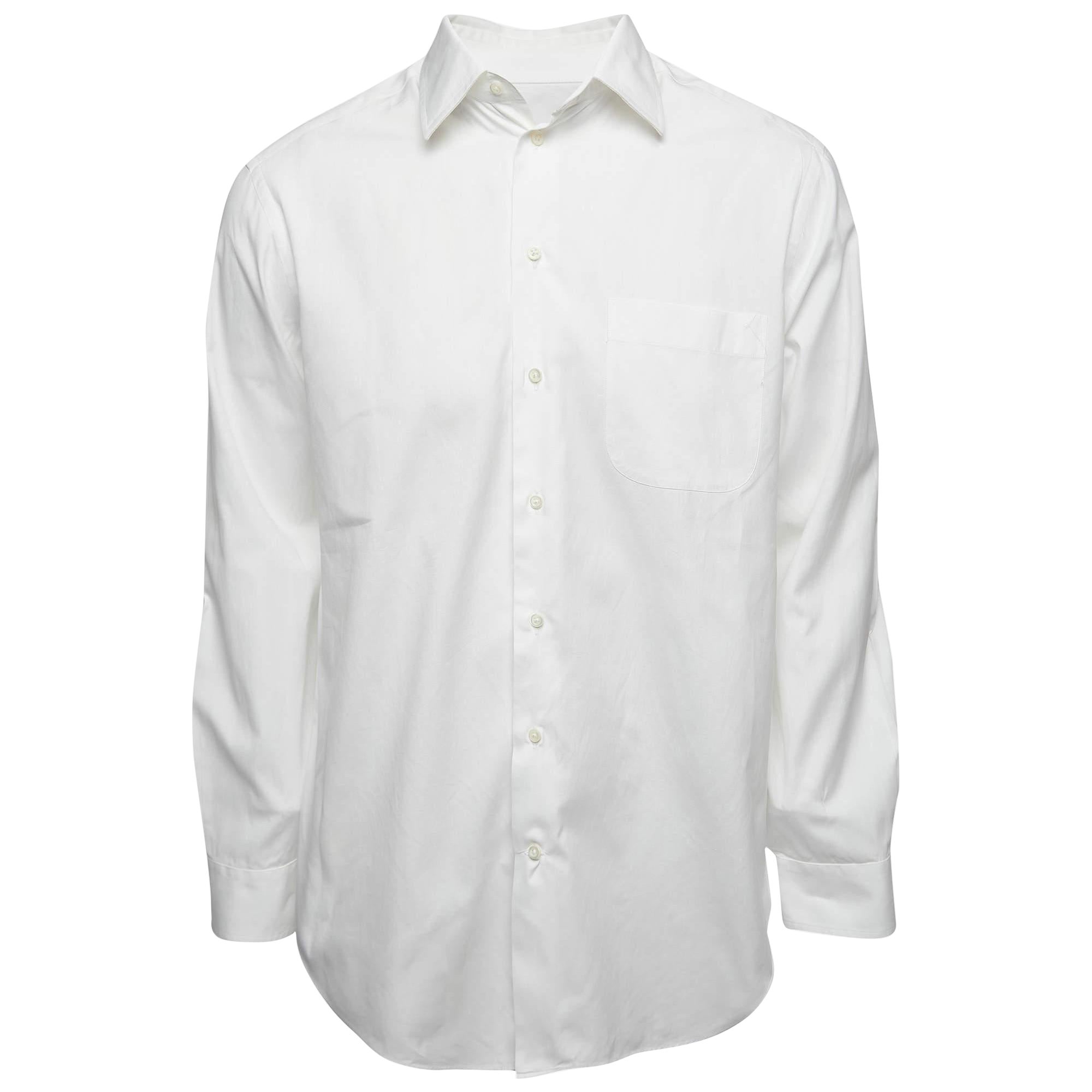 Armani Collezioni White Cotton Button Front Full Sleeve Shirt M For Sale