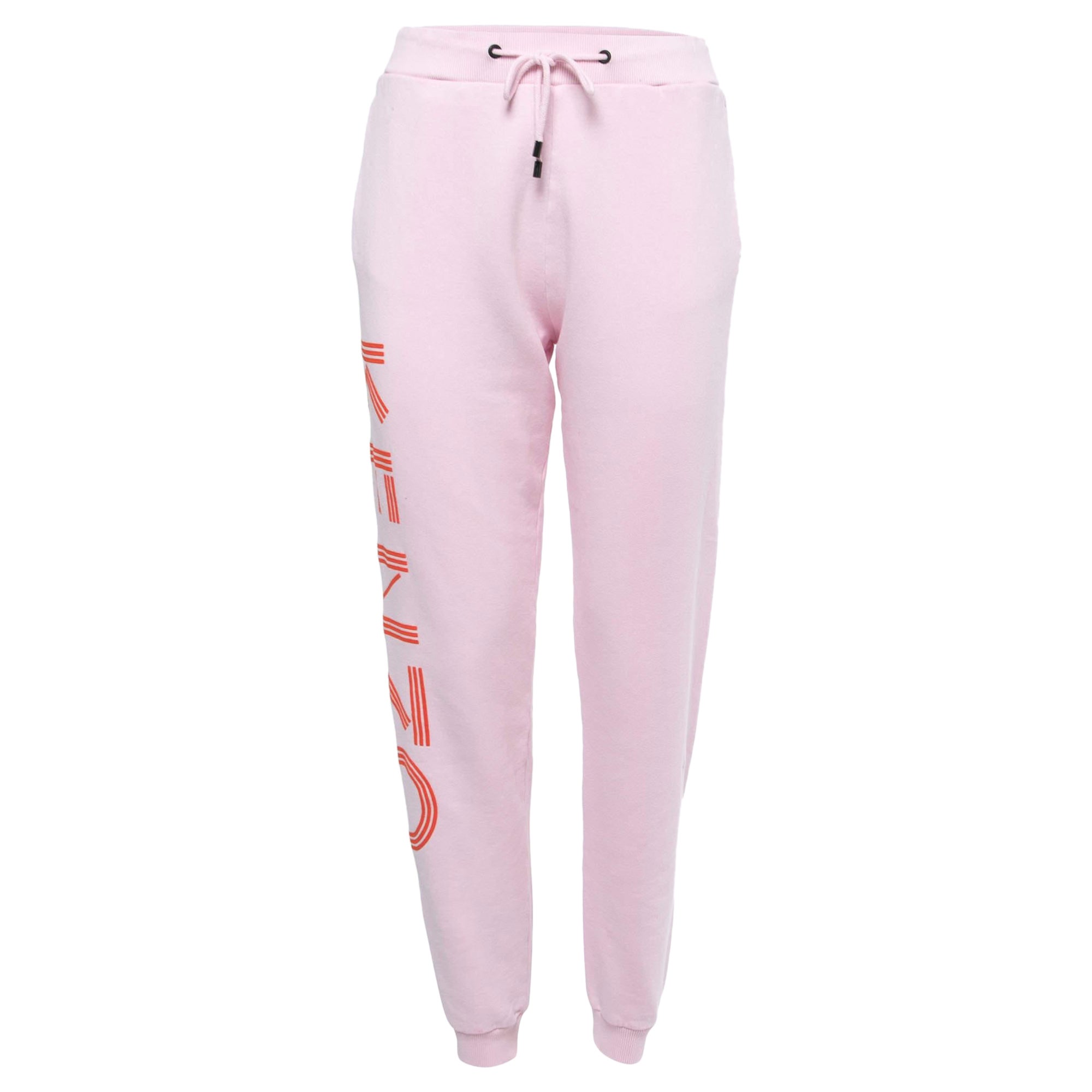 Kenzo Pink Logo Printed Cotton Knit Joggers S For Sale