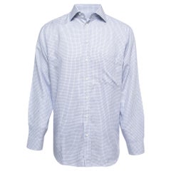 Armani Collezioni Blue Checked Cotton Button Front Full Sleeve Shirt M