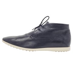 Tod's Navy Blue Leather High Top Sneaker Boots Size 44