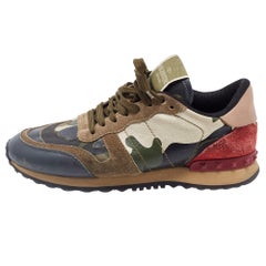 Valentino Multicolor Camo Print Leather and Suede Rockrunner Sneakers Size 37