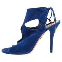 Aquazzura Blue Suede Sexy Thing Sandals Size 40