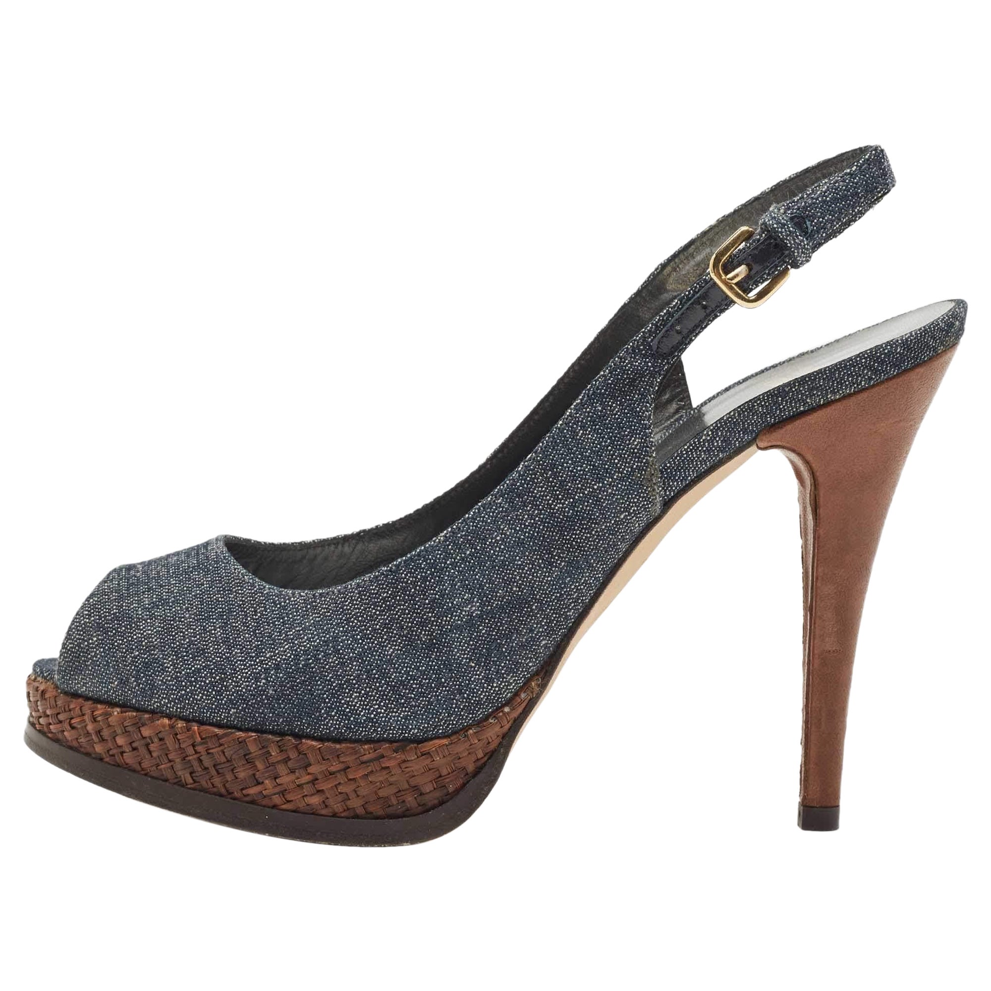 Stuart Weitzman Sandalias vaqueras azules con plataforma Slingback talla 40