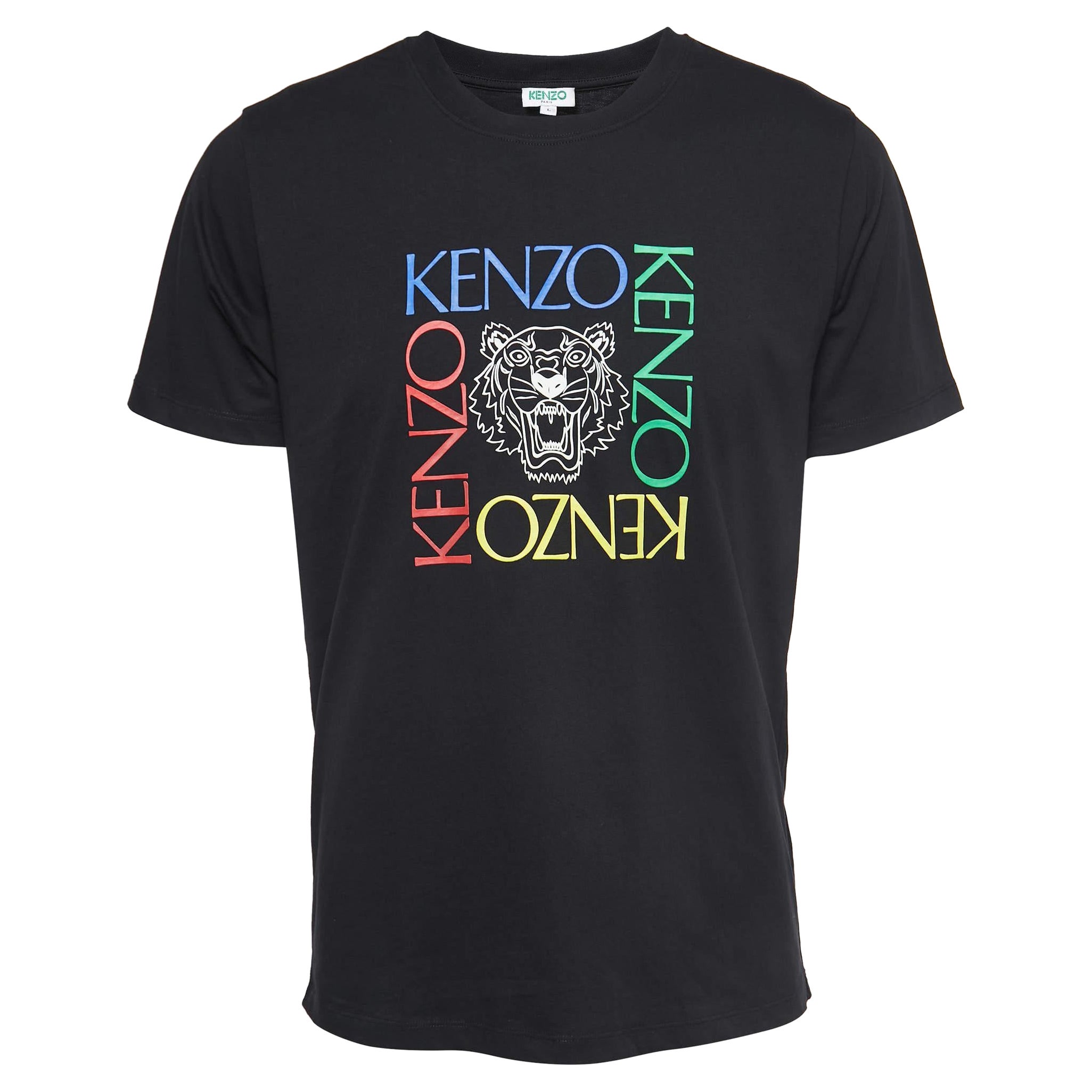 Kenzo Black Logo Print Cotton Crew Neck Half Sleeve T-Shirt L en vente