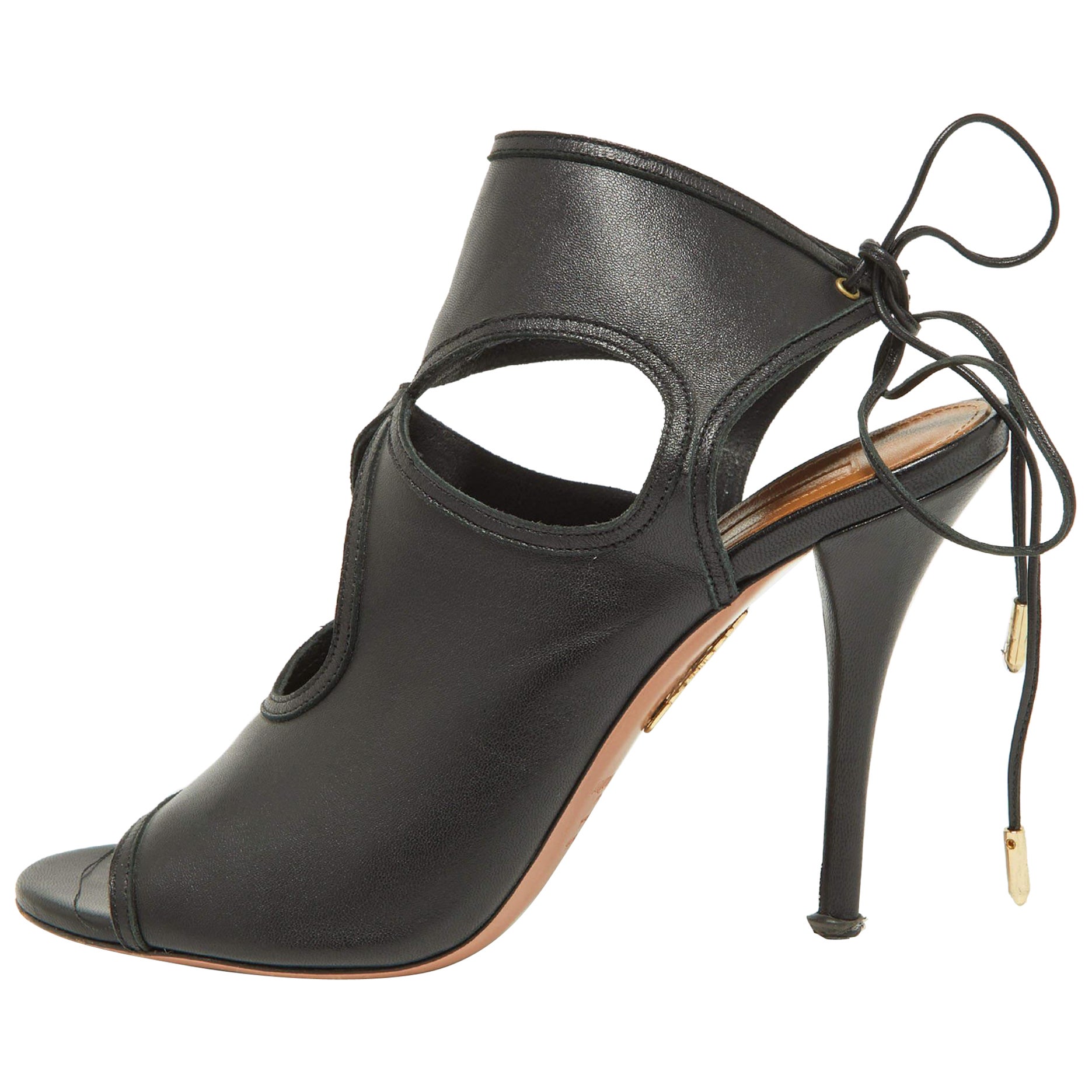 Aquazzura Black Leather Sexy Thing Sandals Size 39.5