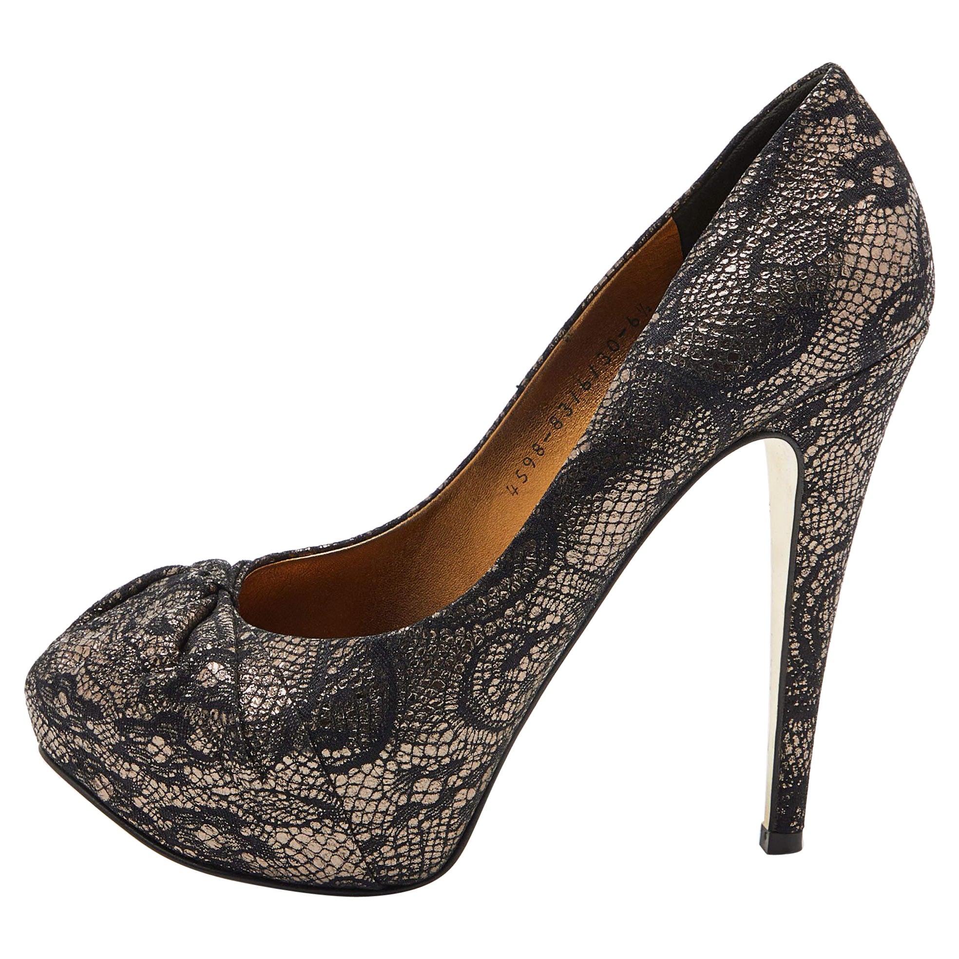 Gina, nero/oro, pizzo e pelle, con plateau taglia 39.5 in vendita