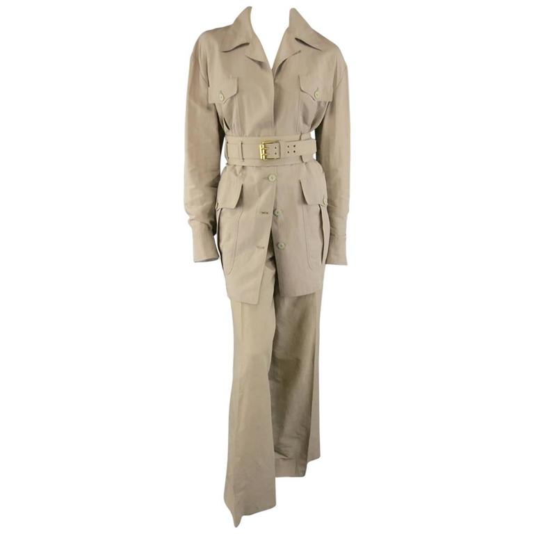 STELLA McCARTNEY Size 10 Size 8 Beige Safari Jacket Wide Leg Pants Suit