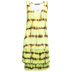 Roberto Cavalli - Robe courte sans manches à franges en jersey vert imprimé abstrait S