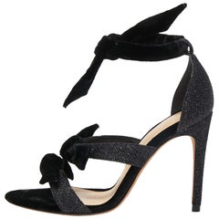 Alexandre Birman Schwarze Lolita-Sandalen aus Samt und Glitter mit drei Knoten Größe 36,5