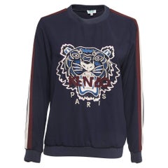 Kenzo Sweat-shirt à col ras du cou en crêpe brodé de logo bleu marine XS