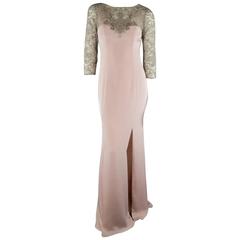 Used MARCHESA NOTTE Size 4 Rose Pink Silk Metallic Lace Top Evening Gown
