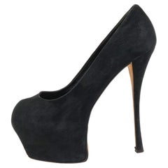 Giuseppe Zanotti Black Suede Liza Peep Toe Platform Pumps Size 39