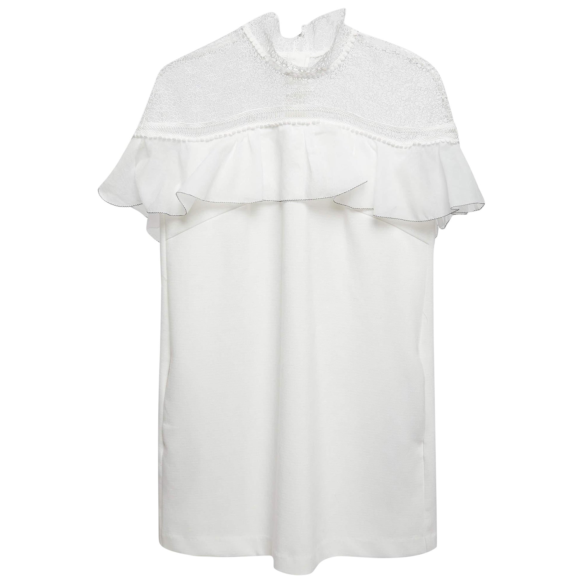 Self-Portrait Minivestido de punto blanco con volantes y sin mangas S en venta
