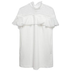 Self-Portrait Minivestido de punto blanco con volantes y sin mangas S