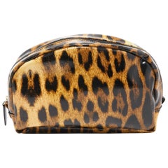 Roberto Cavalli Brown/Black - Pochette à cosmétiques en toile enduite imprimée léopard