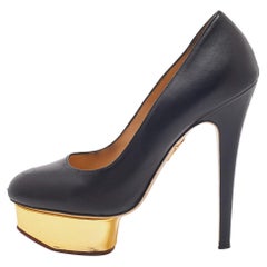 Charlotte Olympia Black Leather Dolly Platform Pumps Size 38