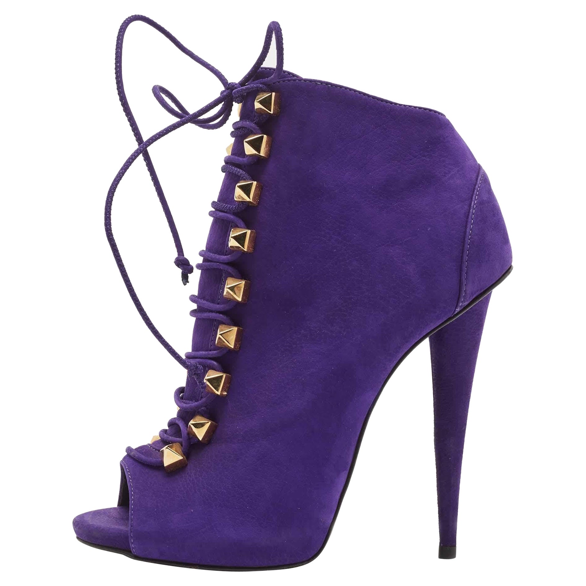 Giuseppe Zanotti Purple Nubuck Leather Studded Lace Up Ankle Booties Size 38 For Sale