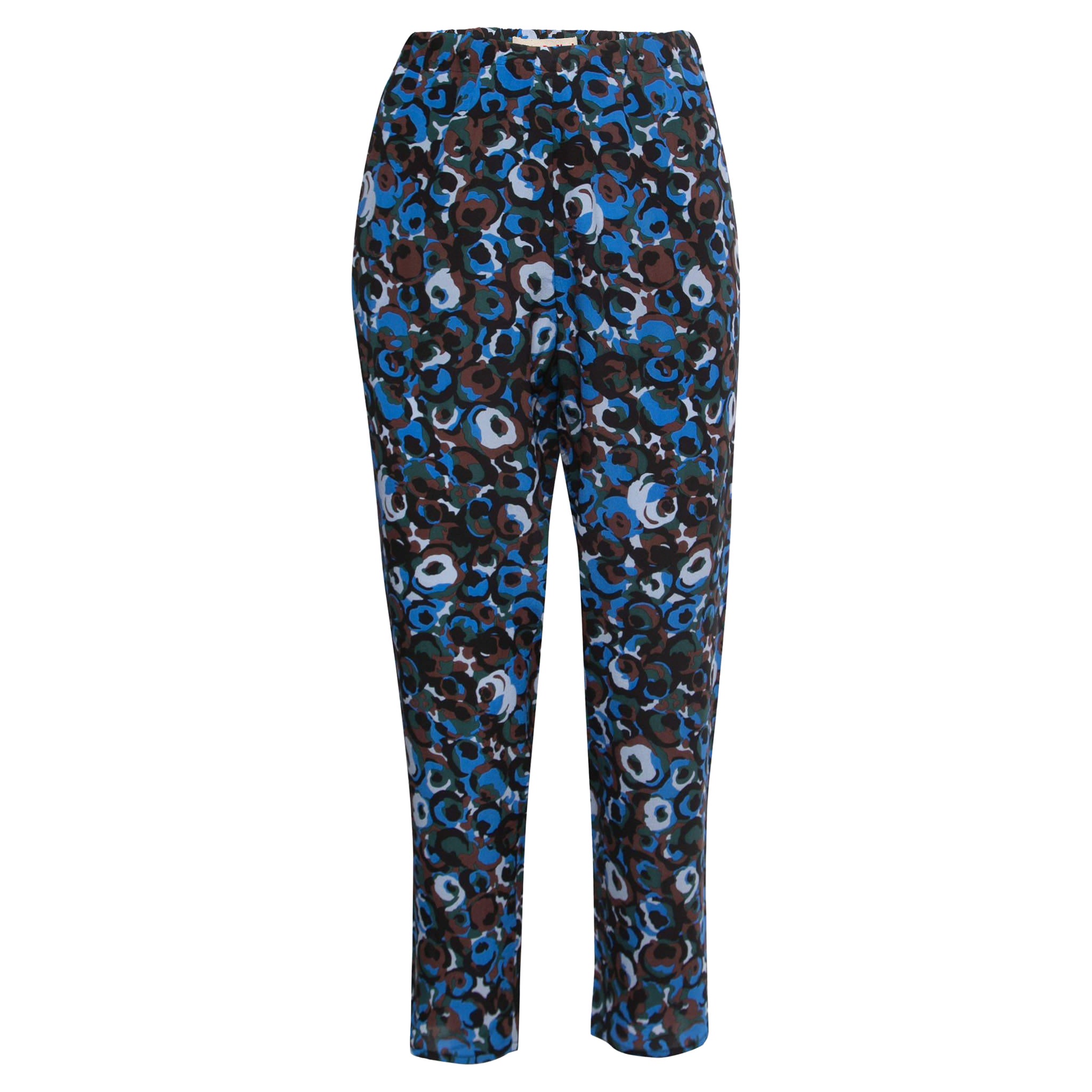 Marni Multicolor Abstract Print Silk Drawstring Trousers M For Sale