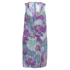 M Missoni Robe courte drapée sans manches en soie imprimée multicolore M