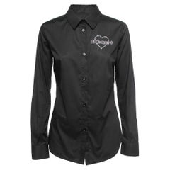 Love Moschino Black Cotton Rhinestone Embellished Logo Shirt M