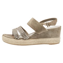 Gina, camoscio grigio con cristalli e sandali open toe espadrillas taglia 38
