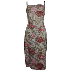 Vintage metallic brocade sheath dress with chiffon drape unworn 1950s 6