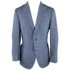 Men's BRUNELLO CUCINELLI 38 Regular Blue Linen Peak Lapel Sport Coat