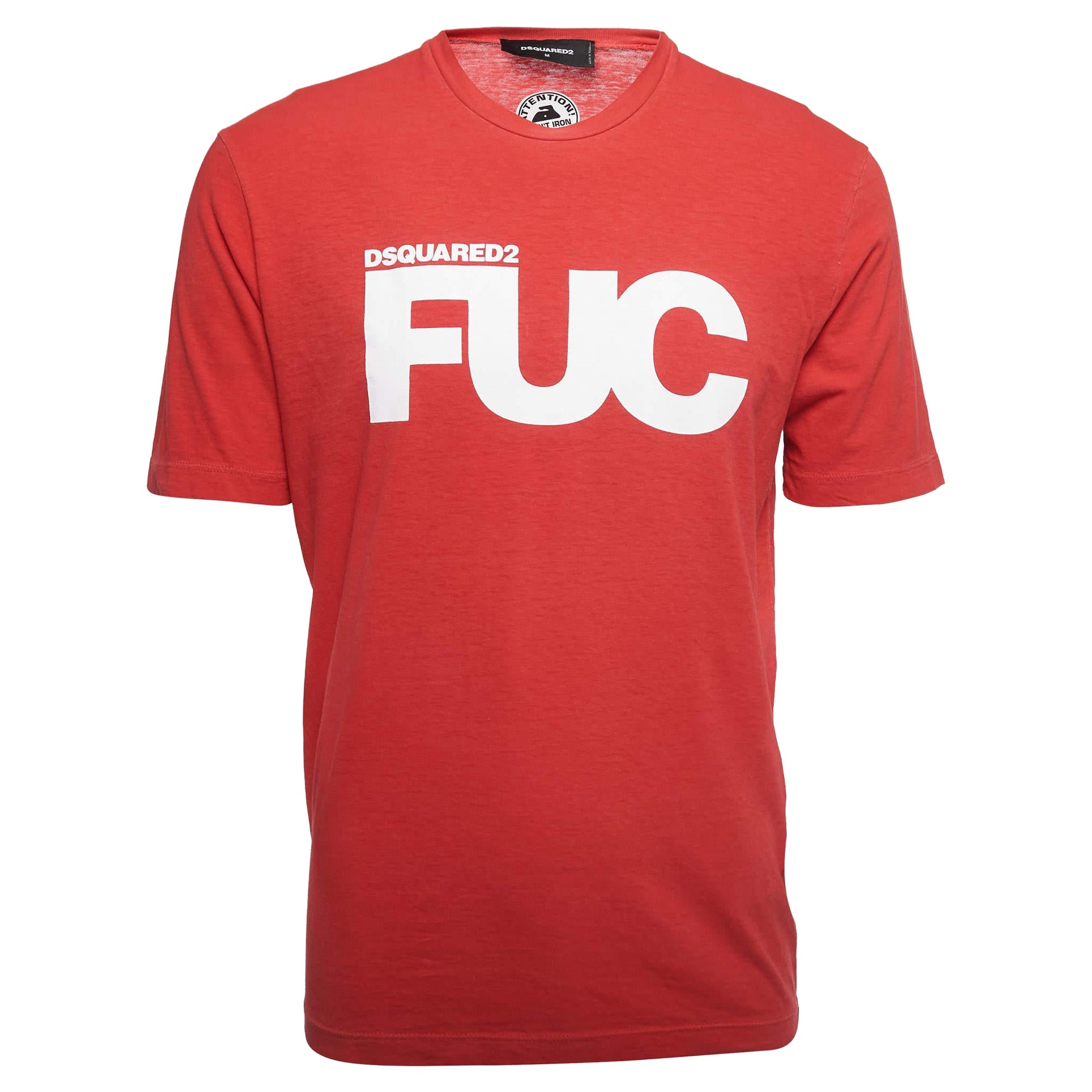 Dsquared2 Red Logo Print Cotton Crew Neck Half Sleeve T-Shirt M For Sale