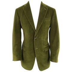 Men's ERMENEGILDO ZEGNA 38 Regular Olive Green Corduroy 2 Button Sport Coat