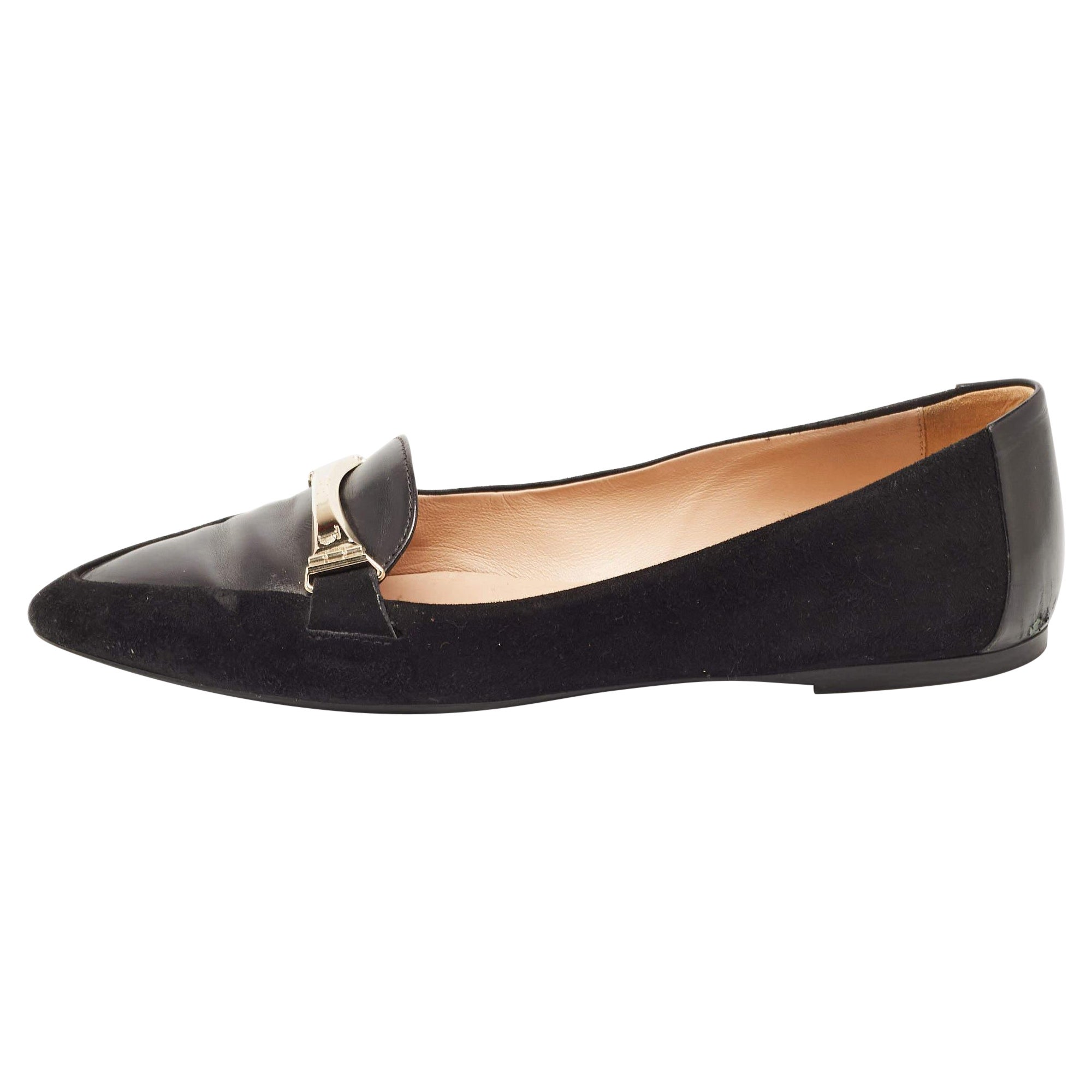 Tod's Black Suede and Leather Slip On Loafers Size 35.5 For Sale