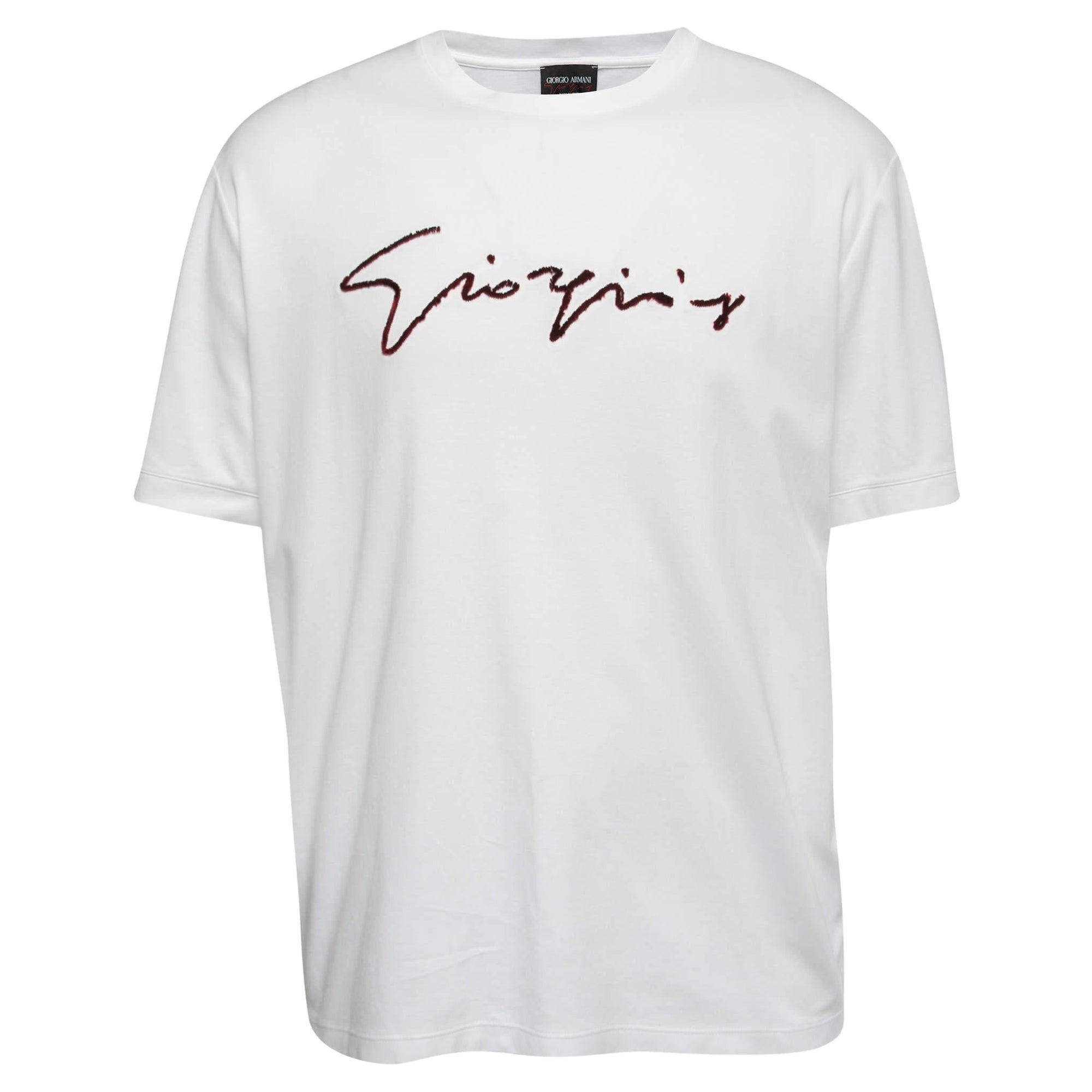 Giorgio Armani White Cotton Signature Logo Detail T-Shirt 3XL For Sale
