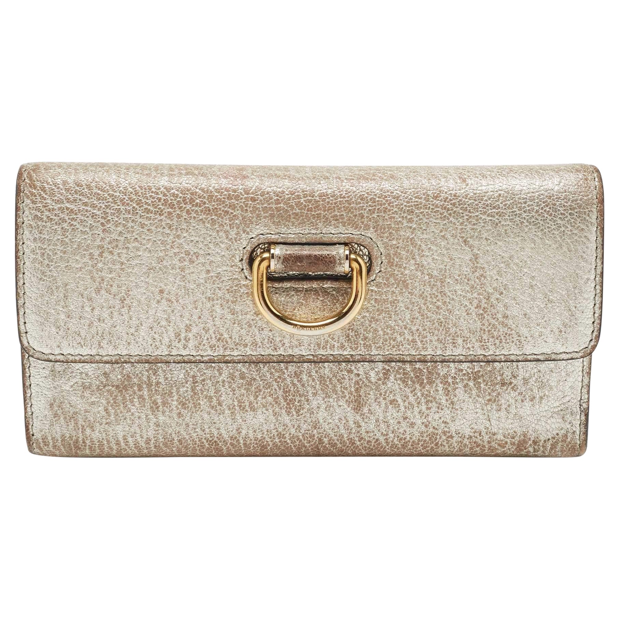 Burberry Silver Leather Continental Wallet For Sale