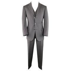 Men's SALVATORE FERRAGAMO 38 Regular Charcoal Herringbone Wool 3 Piece Suit 5