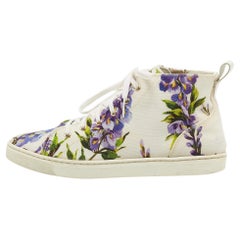 Dolce & Gabbana White Floral Print Canvas High Top Sneakers Size 37.5