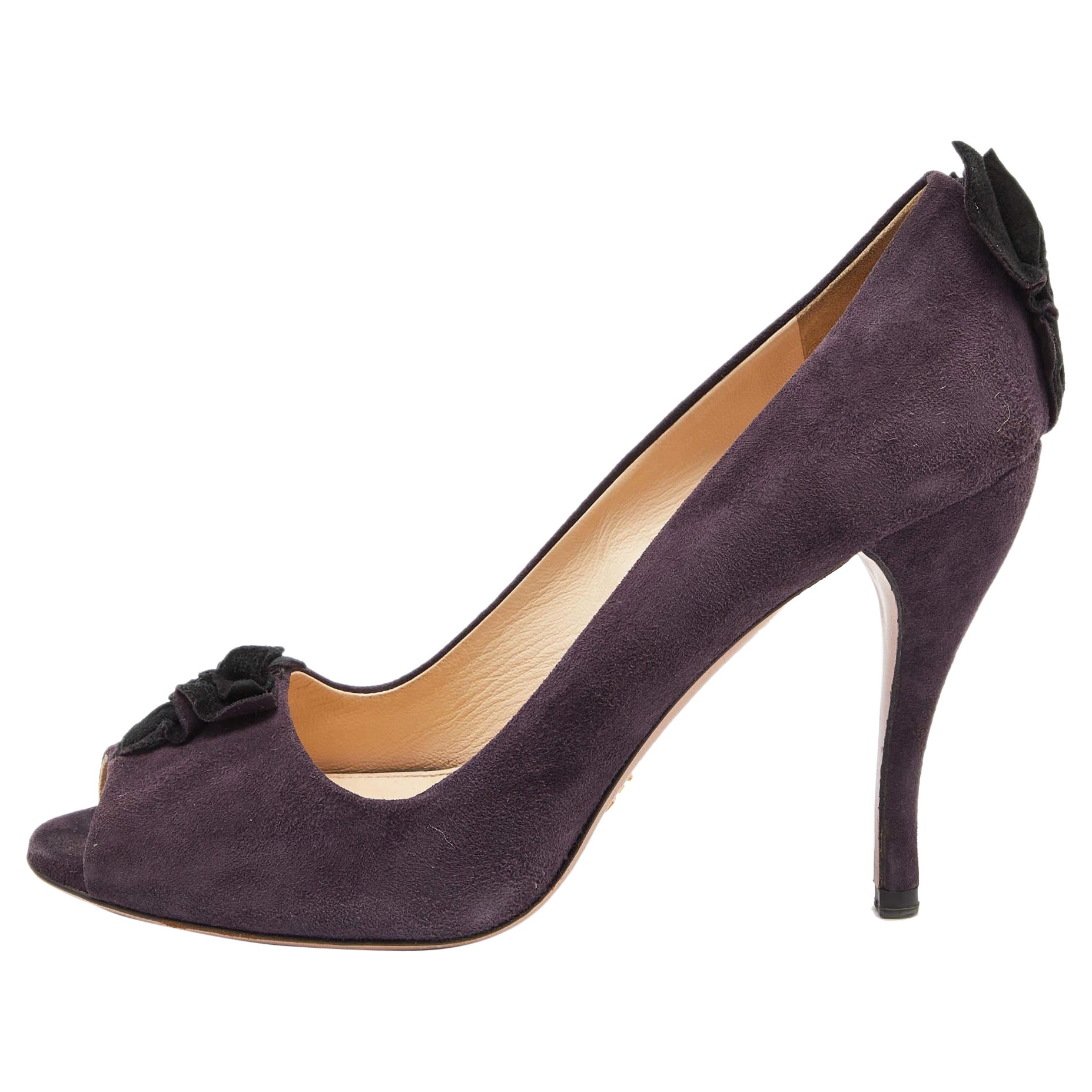 Prada Purple Suede Peep Toe Pumps Size 39