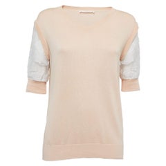 Chloe Beige Baumwolle stricken Floral Ärmel Detail Top XS