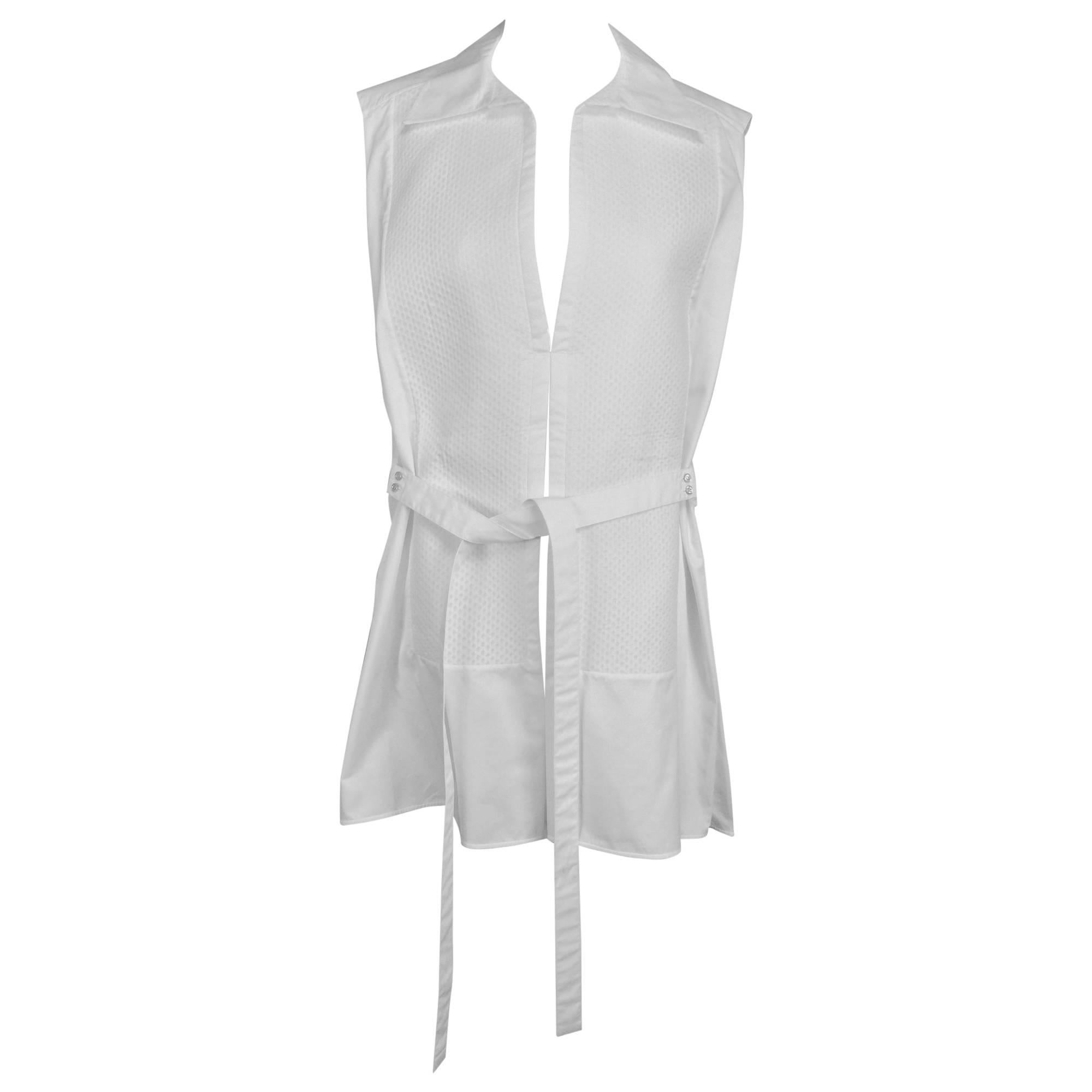 Balenciaga sleeveless crisp white cotton pique belted tunic 38